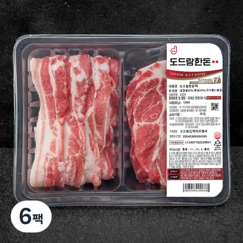 도드람 한돈 삼겹살 500g 목심 500g 반반팩 구이용 (냉장), 1kg, 6팩