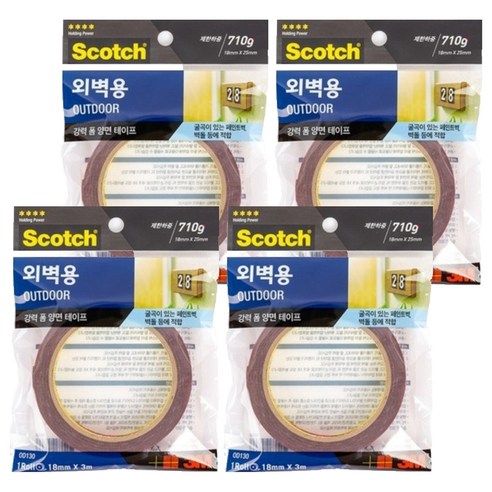 3M 스카치 외벽용 폼 양면테이프 18mm x 3m, 4개
