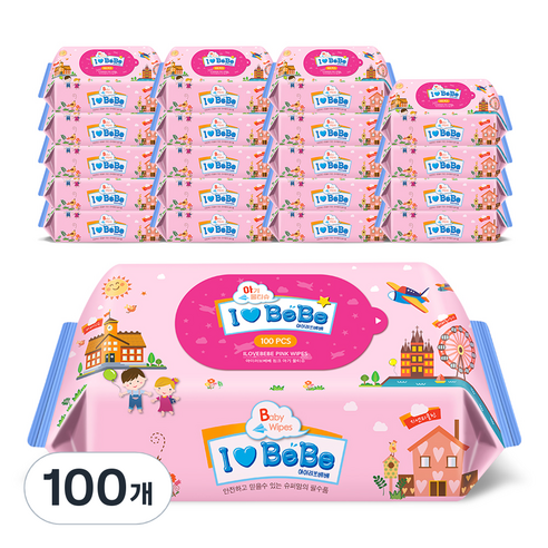 아이러브베베 핑크 물티슈 리필형, 100매, 100개