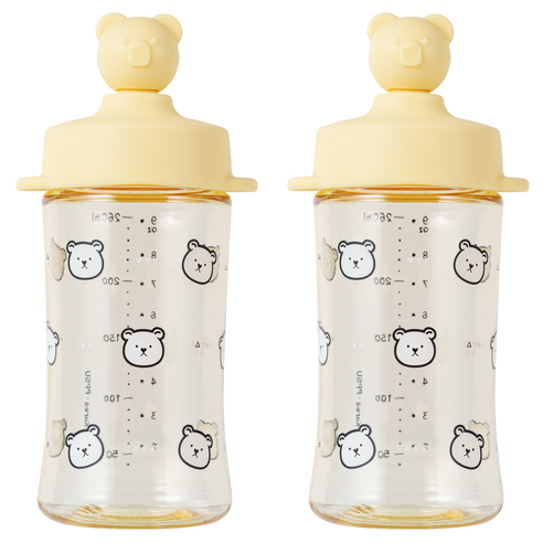 아키움 유아용 곰돌이 PPSU 빨대컵 260ml, 망고, 2개
