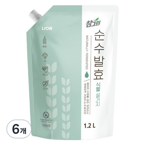 참그린 순수발효 식물 설거지 주방세제 리필, 1.2L, 6개