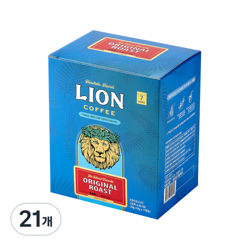 하와이 라이언 커피 오리지날 로스트 라이언 드립커피, 10g, 7개입, 3개