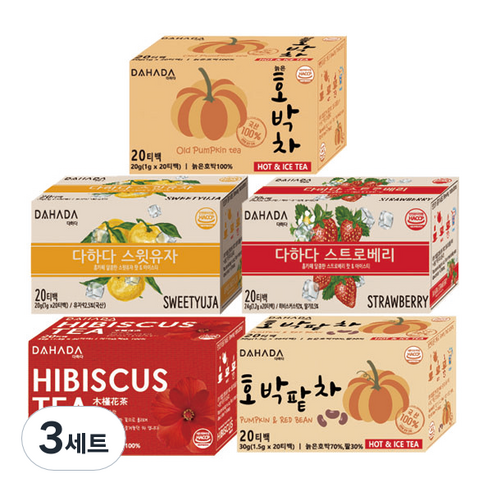 다하다 늙은호박차 스윗유자 스트로베리 히비스커스 호박팥차, 3세트
