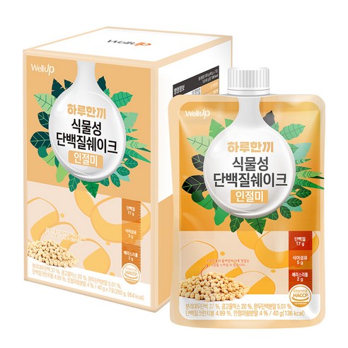 로엘 웰업 고단백질 식이섬유 식물성 단백질쉐이크 인절미맛 1박스, 40g, 7개