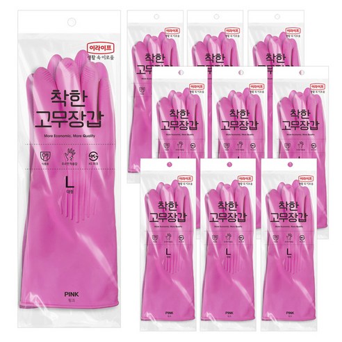 롯데이라이프 착한 고무장갑, 핑크, 대(L), 10개