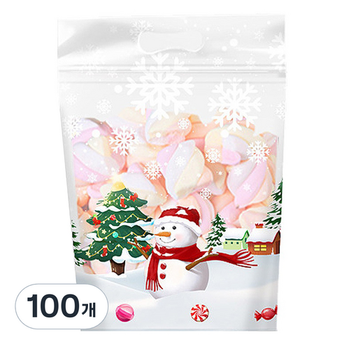 이홈베이킹 크리스마스 손잡이 지퍼백 눈꽃 눈사람 1522, 혼합색상, 100개