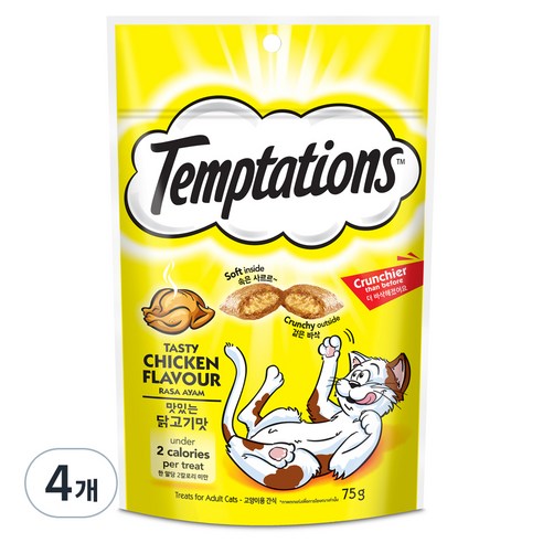 템테이션 고양이 맛있는 닭고기맛, 75g, 4개