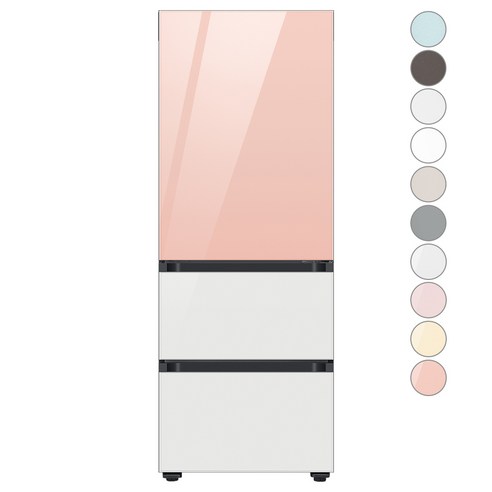 [색상선택형] 삼성전자 비스포크 김치플러스 3도어 키친핏 냉장고 313L 방문설치, 글램피치+글램화이트, RQ33C74B1AP