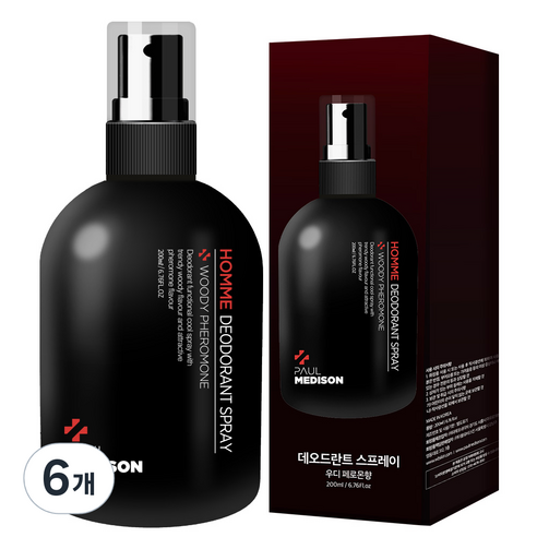 폴메디슨 옴므 데오드란트 스프레이 우디 페로몬향, 200ml, 6개