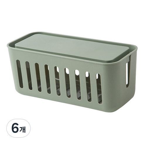 마켓플랜 비비드 휴대폰 거치 멀티탭 정리함, 카키, 6개