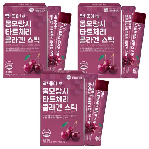 미쁨생활건강 딱 좋아 몽모랑시 타트체리 콜라겐 젤리 스틱 15p, 300g, 3개