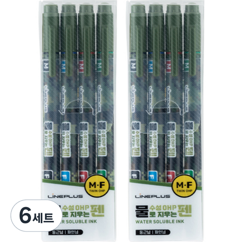 라인플러스 수성 OHP펜 M 1mm F 0.4mm 4종 세트, 검정, 파랑, 빨강, 초록, 6세트