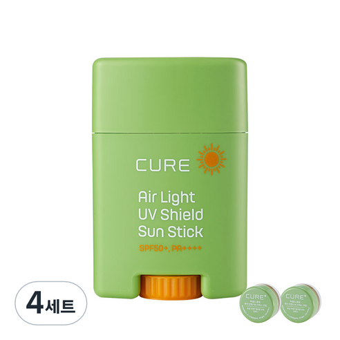 김정문알로에 큐어 에어 라이트 UV 쉴드 선스틱 SPF50+ PA++++ 20g + 미니 2X 크림 3.5g x 2p 세트, 4세트
