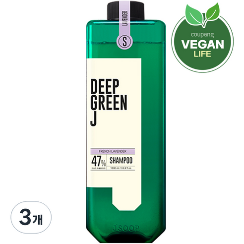 제이숲 딥그린제이 아로마 약산성 비건 샴푸 프렌치 라벤더향, 1000ml, 3개