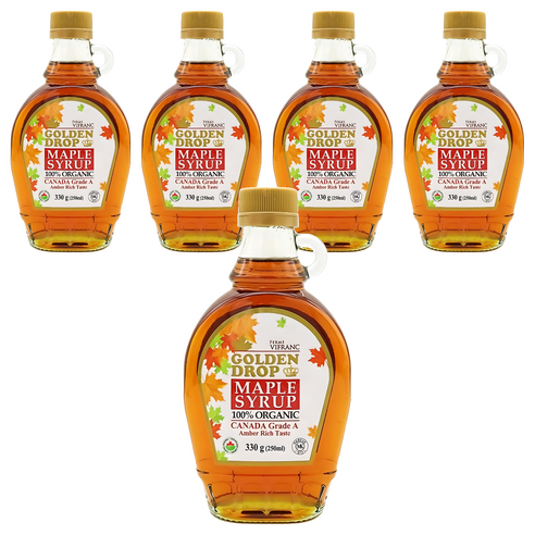 골든드롭 100% 유기농 메이플 시럽 캐나다 A등급 앰버리치, 189ml, 5개