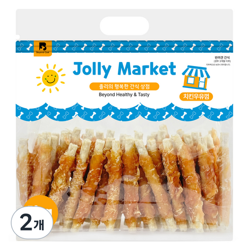 졸리마켓 강아지 대용량 육포 수제 간식, 치킨우유껌, 1kg, 2개