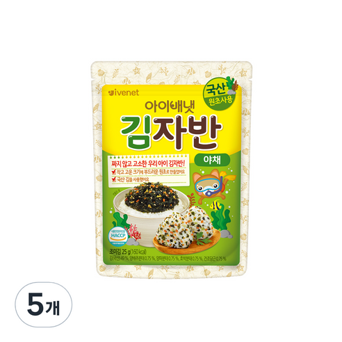 아이배냇 유아용 김자반 야채, 혼합맛(김/야채), 25g, 5개