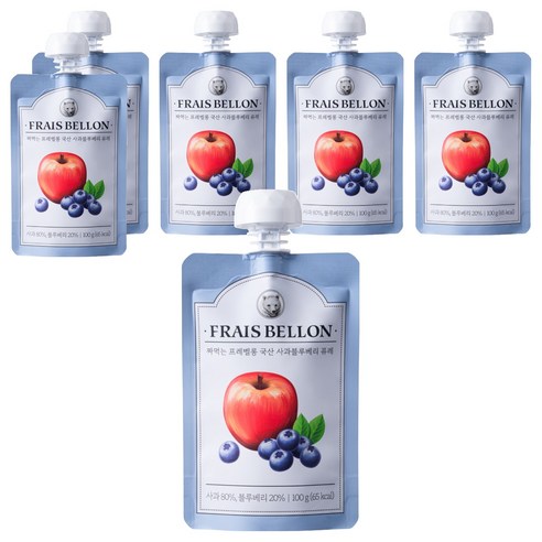 프레벨롱 짜먹는 국산 과일퓨레, 혼합맛(사과/블루베리), 100g, 6개