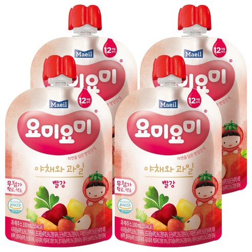 요미요미 야채와 과일 주스, 빨강, 100ml, 4개