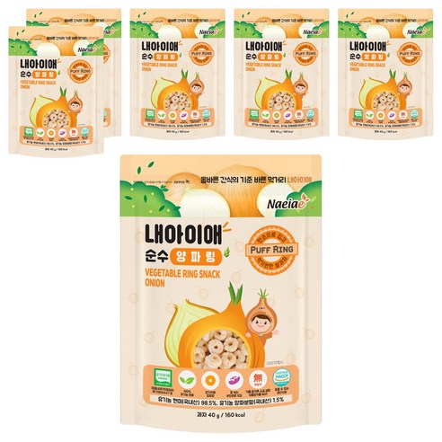 내아이애 순수 야채 양파링, 양파맛, 40g, 6개