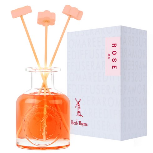 허브타임 NEW 실내용 디퓨저 130ml + 플라워 석고 랜덤발송 4p + 섬유스틱 5p 선물세트, 로즈, 1개