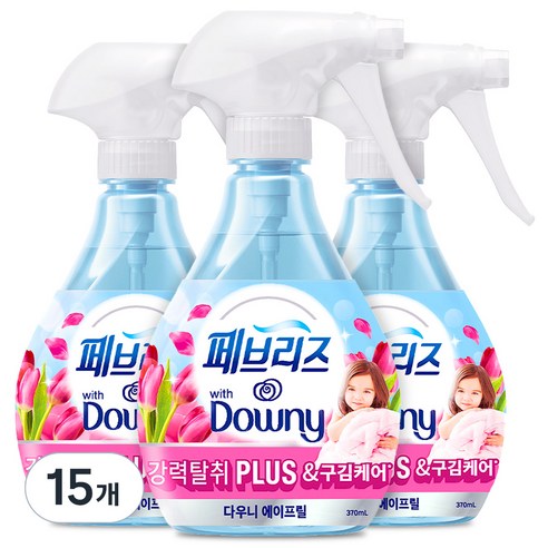 페브리즈 강력탈취 플러스 구김케어 섬유탈취제 에이프릴향 본품, 370ml, 15개