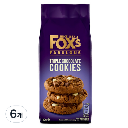 FOXS 트리플 초콜릿맛 쿠키, 180g, 6개