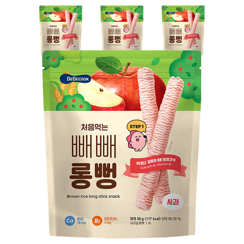 베베쿡 처음먹는 빼빼롱뻥, 사과, 30g, 4개