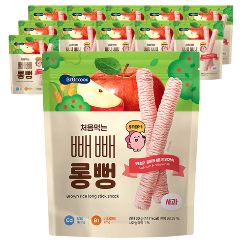 베베쿡 처음먹는 빼빼롱뻥 30g, 사과, 12개
