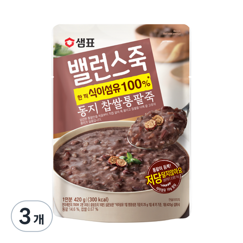 샘표 밸런스죽 동지 찹쌀통팥죽, 420g, 3개