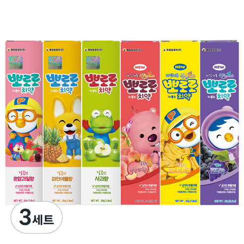 뽀로로 저불소 치약 6종 세트, 50g, 3세트