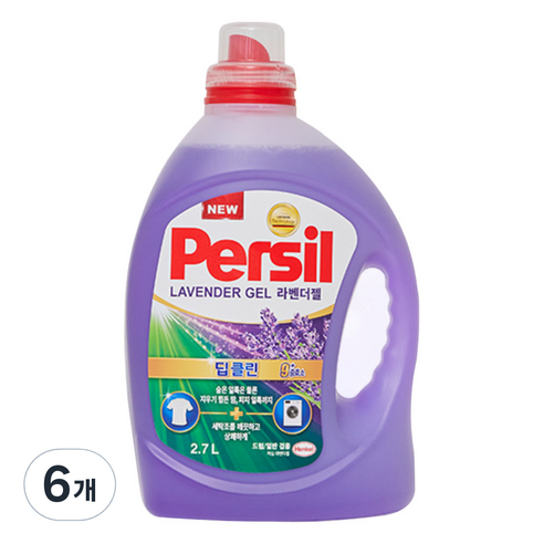 퍼실 딥클린 라벤더젤 플러스 라벤더코튼향 겸용 액상세제 본품, 2.7L, 6개