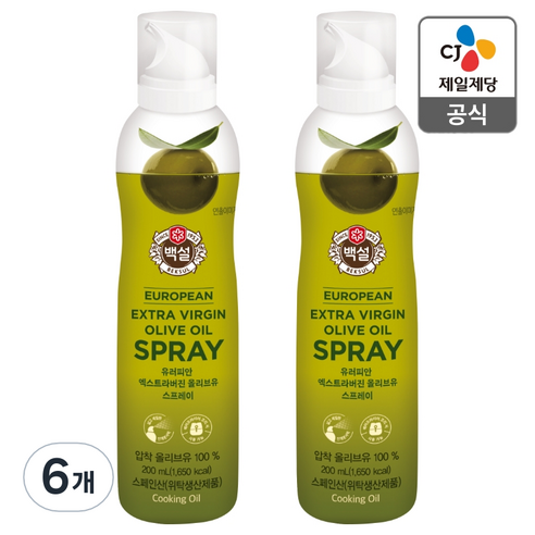 백설 유러피안 엑스트라버진 올리브유 오일 스프레이, 6개, 200ml