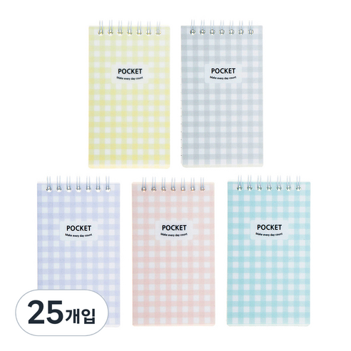 탐사 포켓 스프링 메모장 60매, 혼합색상, 25개입