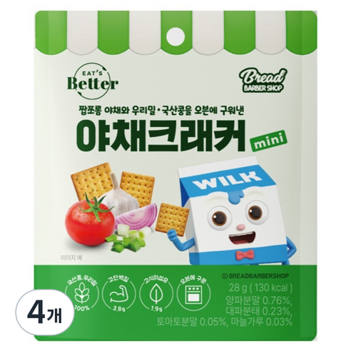 잇츠베러 야채크래커 mini 브레드이발소 에디션, 28g, 4개