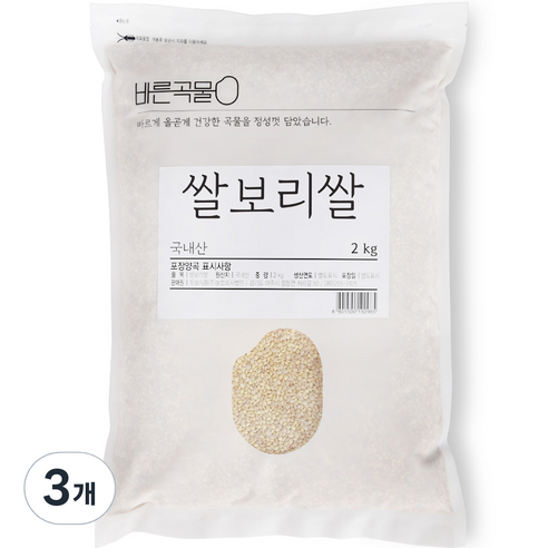 바른곡물 쌀보리쌀, 2kg, 3개