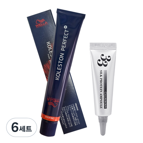 웰라 콜레스톤 퍼펙트 플러스 염색제 80g + 셀리본 33 실크 프로틴 앰플 12ml 세트, 6세트, 6/4(염색제)