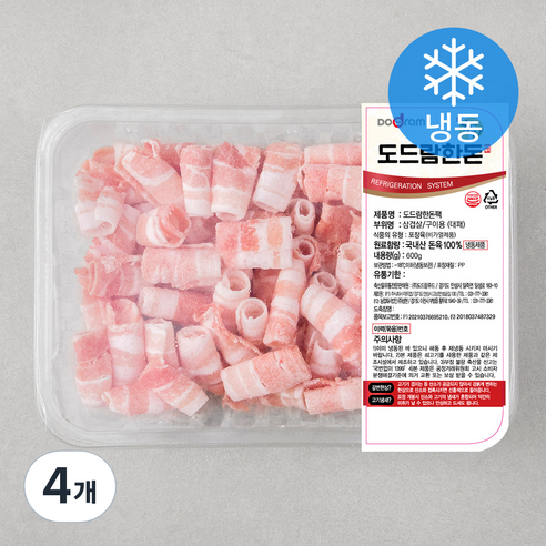 도드람 한돈 대패 삼겹살 구이용 (냉동), 600g, 4개