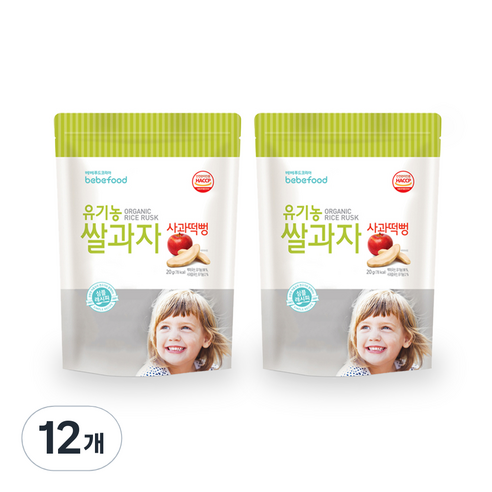 베베푸드 유기농 쌀과자 떡뻥 20g, 사과, 12개