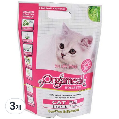 올가밀 전연령 홀리스틱 캣35 소고기 앤 생선 건식사료, 1kg, 3개
