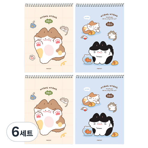 핑크풋 냥냥 종합장 2탄 2종 x 2p 세트, 혼합색상, 6세트