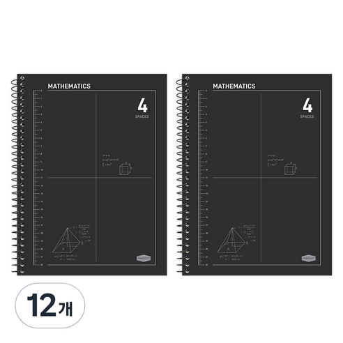 핑크풋 3000 4분할 수학 연습장, 블랙, 12개
