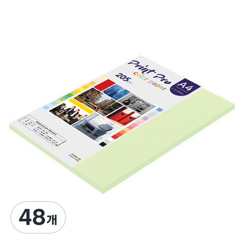 종이문화 프린트프로 두꺼운 칼라복사지 13 에메랄드 205g, 48개, A4