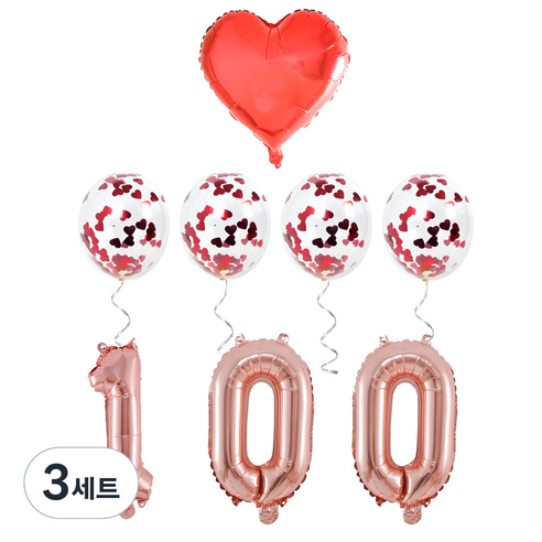 파티쇼 은박 100일 파티 기념일 풍선 세트, 혼합색상, 3세트