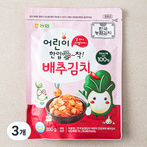 한국농협김치 어린이 한입애착 배추김치, 300g, 3개