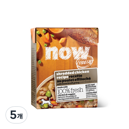 나우 프레쉬 테트라 슈레드 강아지 주식 파우치, 닭, 354g, 5개