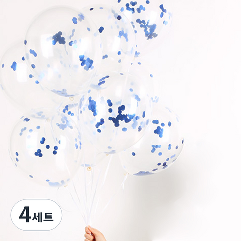 파티해 메탈릭 컨페티풍선 20p + 손펌프 랜덤발송 +컬링리본 + 스펀지닷 세트, 블루, 4세트