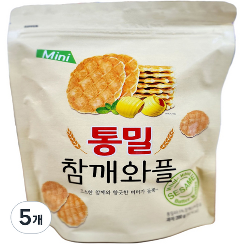 고소한 참깨와 향긋한 버터가 듬뿍 통밀 참깨와플, 5개, 200g