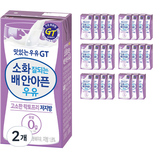 남양유업 맛있는우유 GT 소화잘되는 배안아픈 저지방우유 24p, 4320ml, 2개
