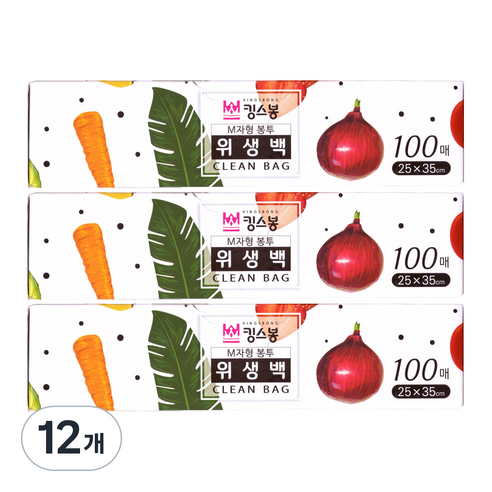 킹스봉 일회용 비닐 위생백 중 25 x 35 cm 100p, 12개